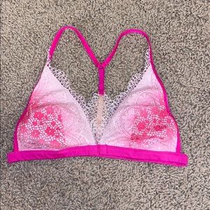 Pink lace front clip bralette